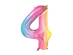 [84FB1-2-4] PD Foil Balloon Number #4 Pastel Rainbow 86cm 1pk