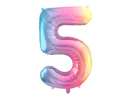 [84FB1-2-5] PD Foil Balloon Number #5 Pastel Rainbow 86cm 1pk