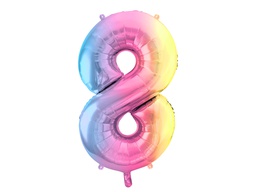 [84FB1-2-8] PD Foil Balloon Number #8 Pastel Rainbow 86cm 1pk