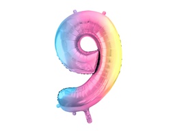 [84FB1-2-9] PD Foil Balloon Number #9 Pastel Rainbow 86cm 1pk
