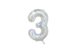 [84FB1-3-3] PD Foil Balloon Number #3 Iridescent 86cm 1pk