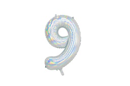 [84FB1-3-9] PD Foil Balloon Number #9 Iridescent 86cm 1pk