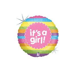 [2586900P] Rainbow Stripes It's a Girl Holo 18/45cm Rnd