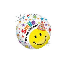 [2586676P] Smiley Birthday Hat Foil 18/45cm Rnd