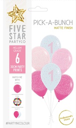 [750000] PICK-A-BUNCH 1st Birthday Girl 30cm  Pink/white 6pk
