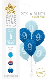 [750017] PICK-A-BUNCH 9th Birthday Boy 30cm  Blue/white 6pk