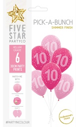 [750018] PICK-A-BUNCH 10th Birthday Girl 30cm  Pink/white 6pk