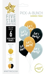 [750030] PICK-A-BUNCH Lets Party 30cm  Blk/Sil/ Gold 6pk