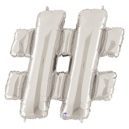 [2515862S] Megaloon hashtag Silver Foil Balloon 40&quot; 1pk