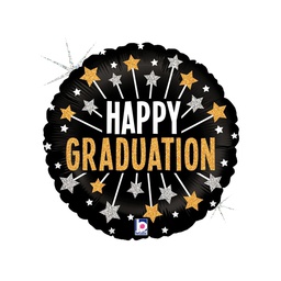 Glittering Graduation Stars Round Foil Balloon 18” 1pk